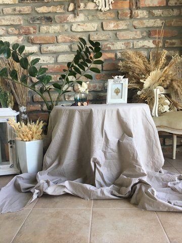Бавовняна скатертина ручного фарбування VTILENE Cold linen GY-100716 &mdash; декор для весільного столу та фотосесій VTILENE studio